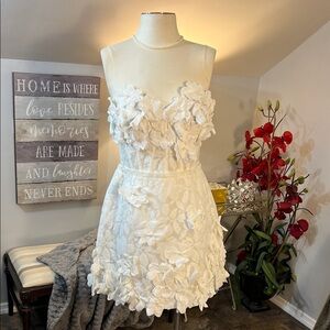 By Watters Cosmos 3D Floral Appliqué Bridal Mini Dress Ivory Size 4